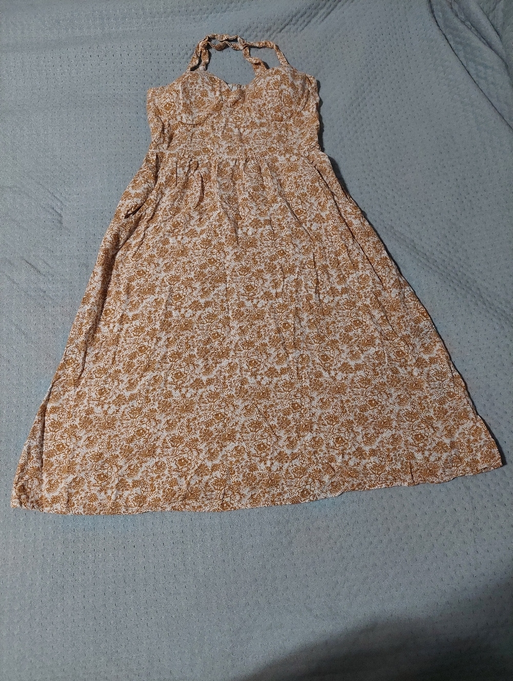 AUW Girls' Brown Floral Halter Dress